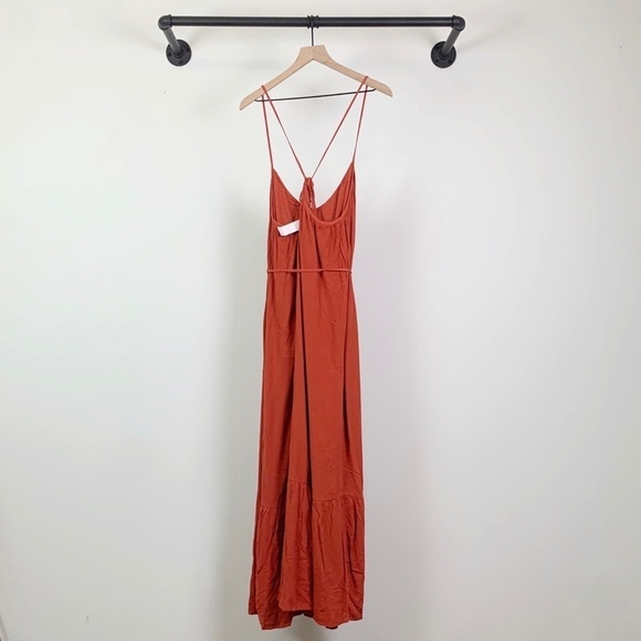 NWT Loft Plus Size Strappy Tie Back Flounced Hem Maxi Dress In Rust Orange - Picture 4 of 5